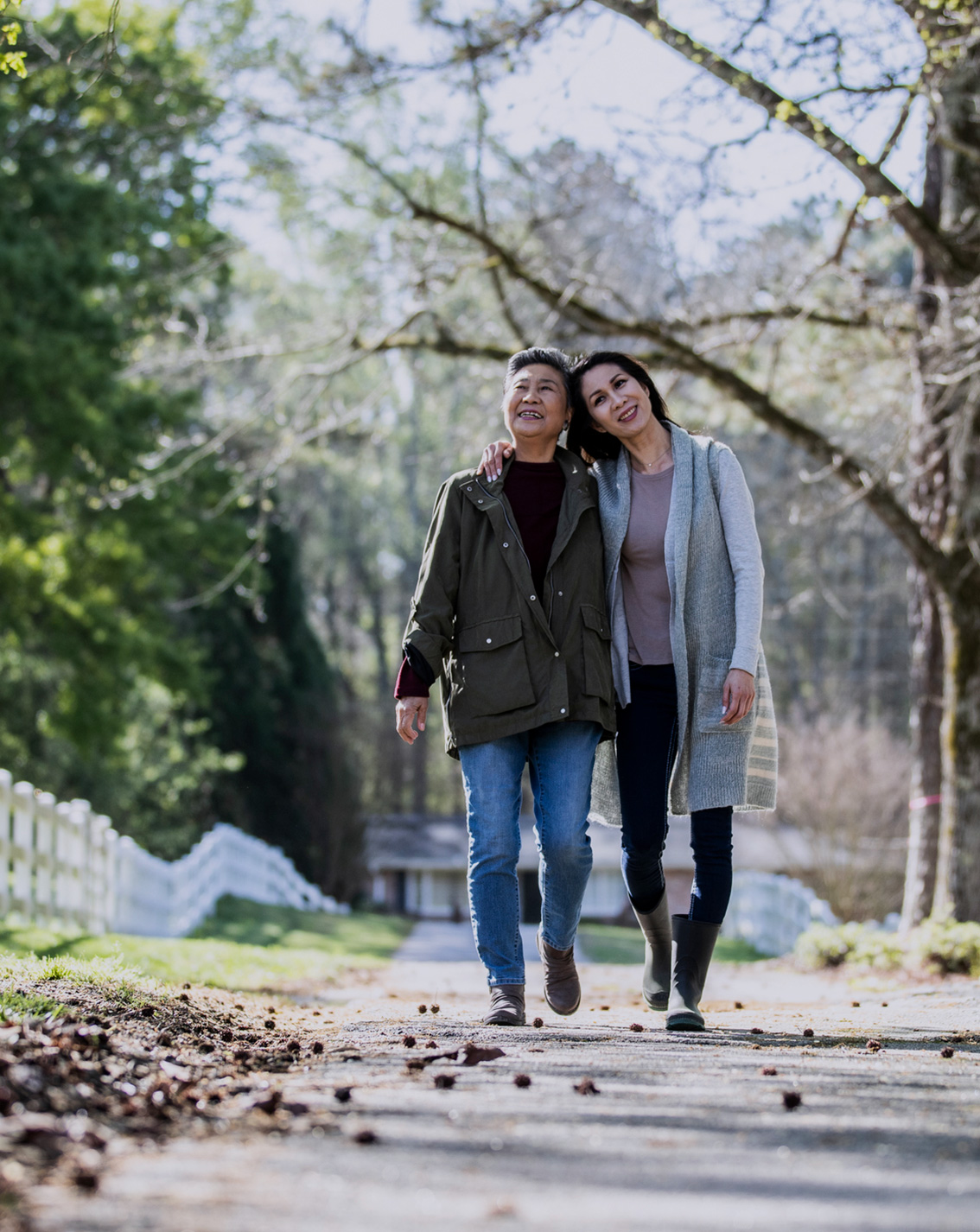 Mother and daughter walking